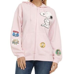 pink peanuts snoopy hoodie with embroidered patches